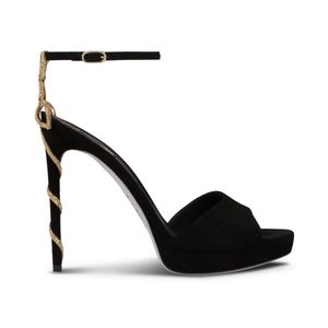 Rene Caovilla Morgana Platform Black and Gold Crystal Sandal - Brand New - 37.5